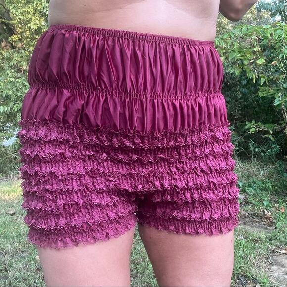 Vintage Merlot maroon ruffle pleat Pettipants bloomers sissy square dance shorts - Picture 1 of 11